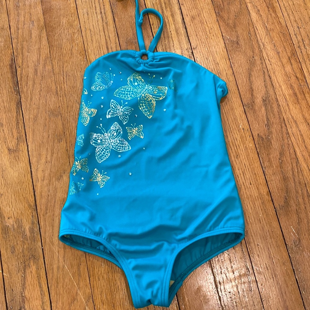 Lands End teal girls swim suit